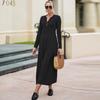 Women Solid-color Long-sleeved Comfortable Loose Dress, Elegant Dress
