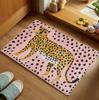 Leopard Print Flannel Floor Mat Pink Black Animal Pattern with Cheetah Design Mat for Kitchen Bathroom Bedroom Mat Home Decor