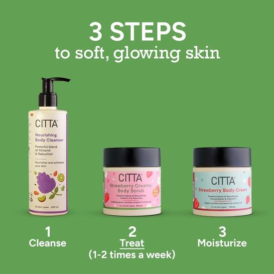 CITTA Strawberry Creamy Body Scrub For Tan & Dead Skin Removal | Exfoliating Body Polish For Men & Women | Hydrating Scrub| 100 Gm