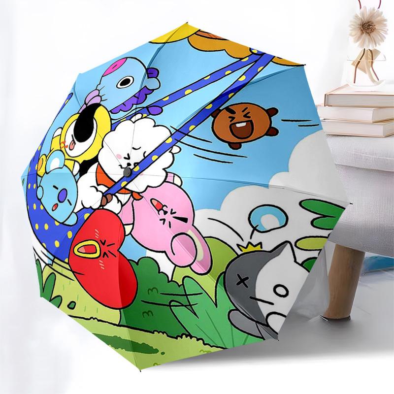 1pc Outdoor Umbrella with BT21 Characters - Automatic Opening/Closing, Portable 3-Fold Design, 8-Bone Iron Frame, Perfect Gift for Fans, Traveler