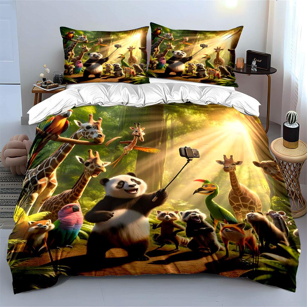 "Joyful Jungle Selfie Adventure" Bedding Sets Duvet Covers Pillowcases(1* Duvet Cover 2* Pillowcases Without Duvet Insert)