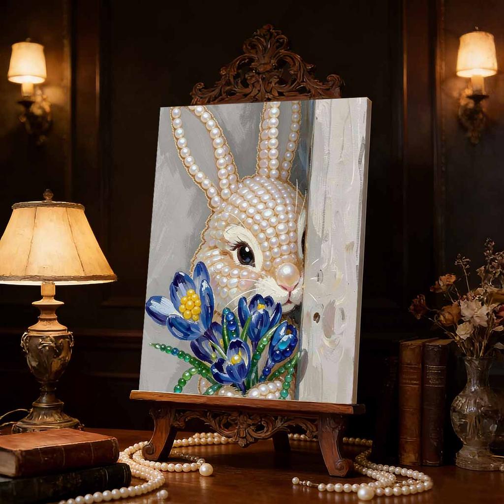 DIY Pearl Painting Set Rabbit and Flower Pattern Home Decoration Handmade Sticky Diamond Creative Canvas Pearl Art Painting Crafts Perfect Gift