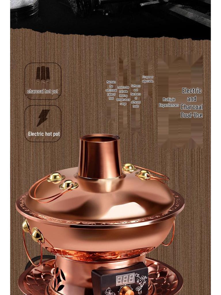 Dual-use Thickened Pure Copper Electric Hot Pot with Yuan Yang Divider for Mutton Slicing.