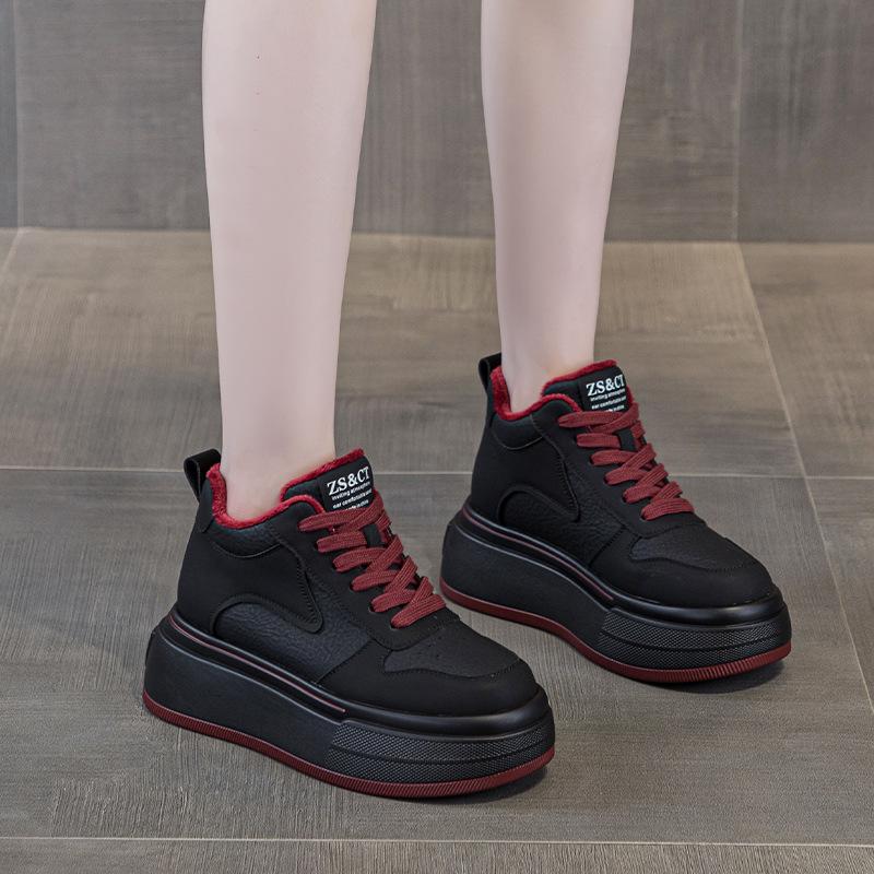 Thick-soled High-top Shoes Autumn and Winter New Warm and Velvet Leather Small Casual Sports Board Shoes Tide
