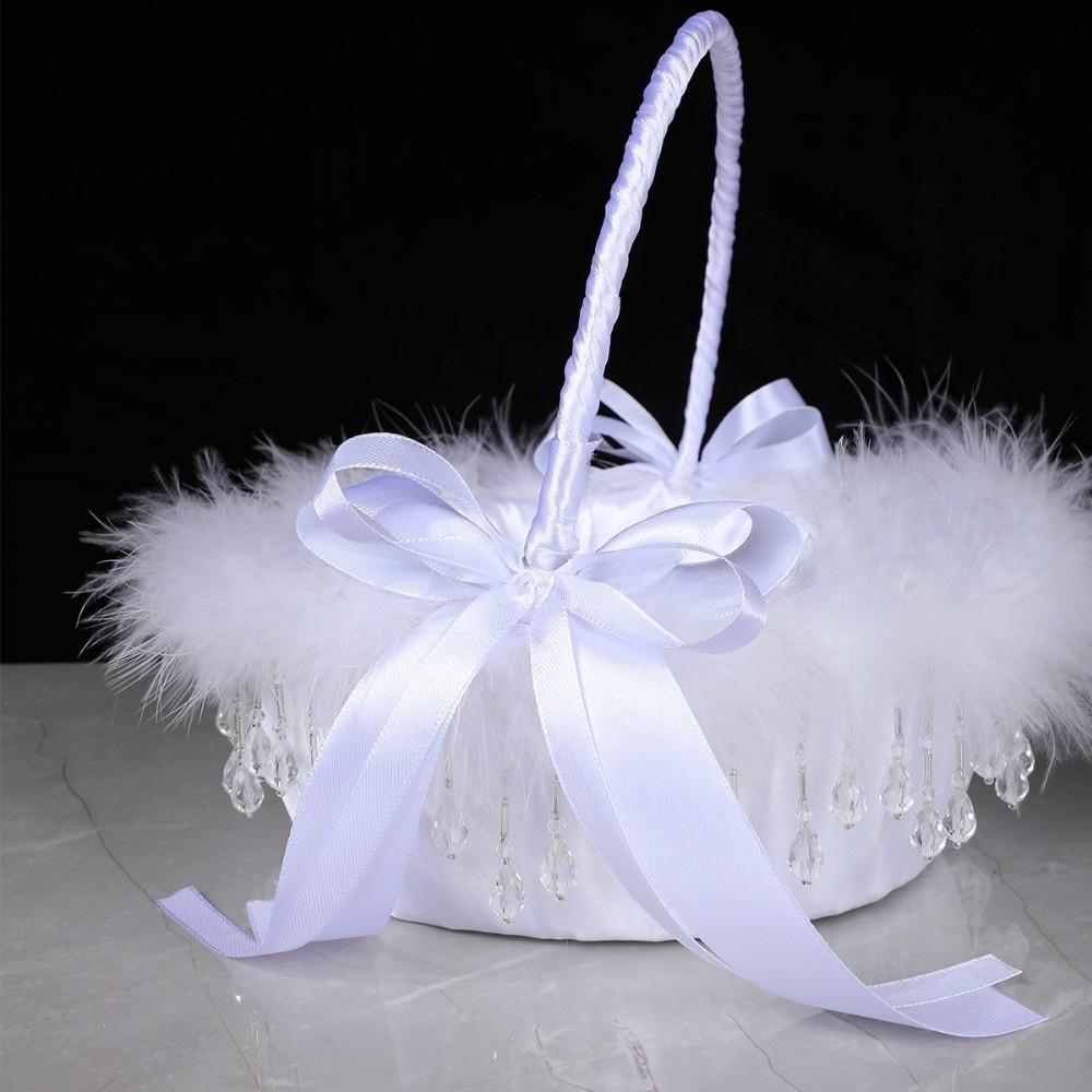 Handheld Flower Girl Basket White Wedding Decoration Basket Lace Flower Basket  Party Home Decor