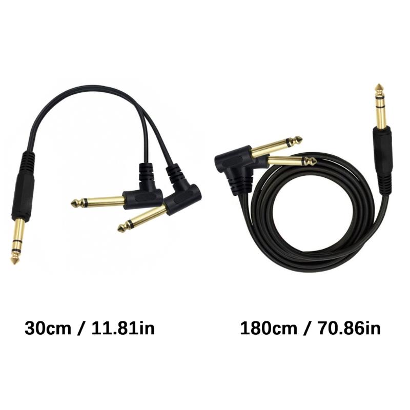 6.35mm TRS Stereo To 2Mono Male Audios Cable 6.35mm Sound Splitter Wire Gold Covered Right Angle Ends For Studio Gear