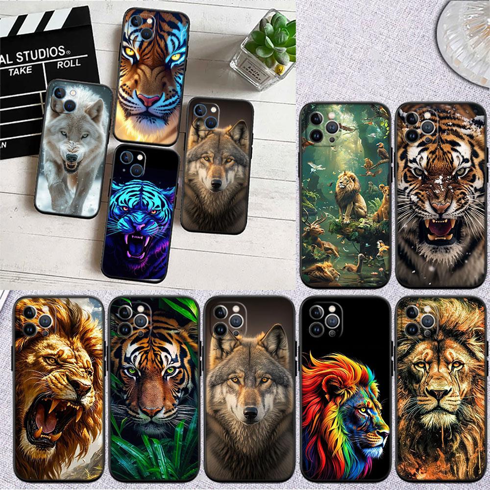 FM3 Tier Wolf Tiger Löwe Soft Shell Handyhülle für iPhone 16 15 14 13 12 Pro Max Plus Mini