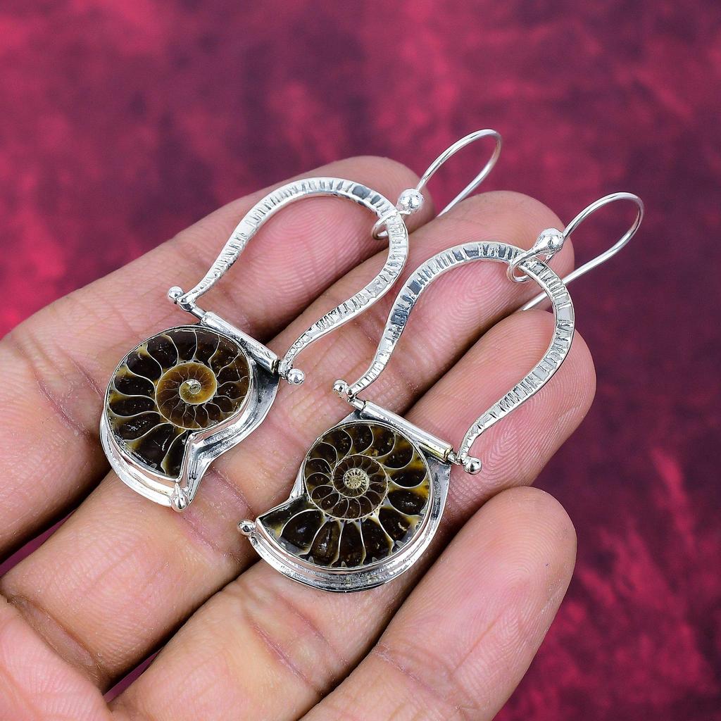 Ammonite Fossil Jewelry, 925 Solid Sterling Silver Earrings Jewelry, Handmade Earrings Gemstone Jewelry For Women