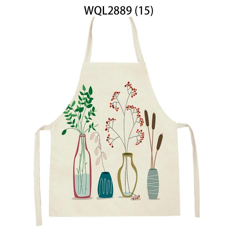 Adult Kids Flower Pattern Cleaning Kitchen Aprons Home Cooking Baking Linen Waist Bibs Vase Flower Art Antifouling Pinafore