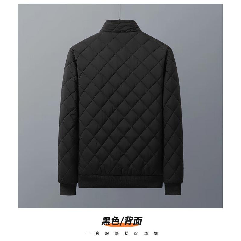 Men Stand Collar Fleece Lined Thick Warm Quilted Plaid Winter Cotton Jacket