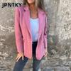 JPNTKY Γυναικεία Vintage Casual Μονόχρωμη με Εκτύπωση Φθινόπωρο Χειμώνας Μακρυμάνικα Μπουφάν & Παλτό με Λαιμό Πόλο