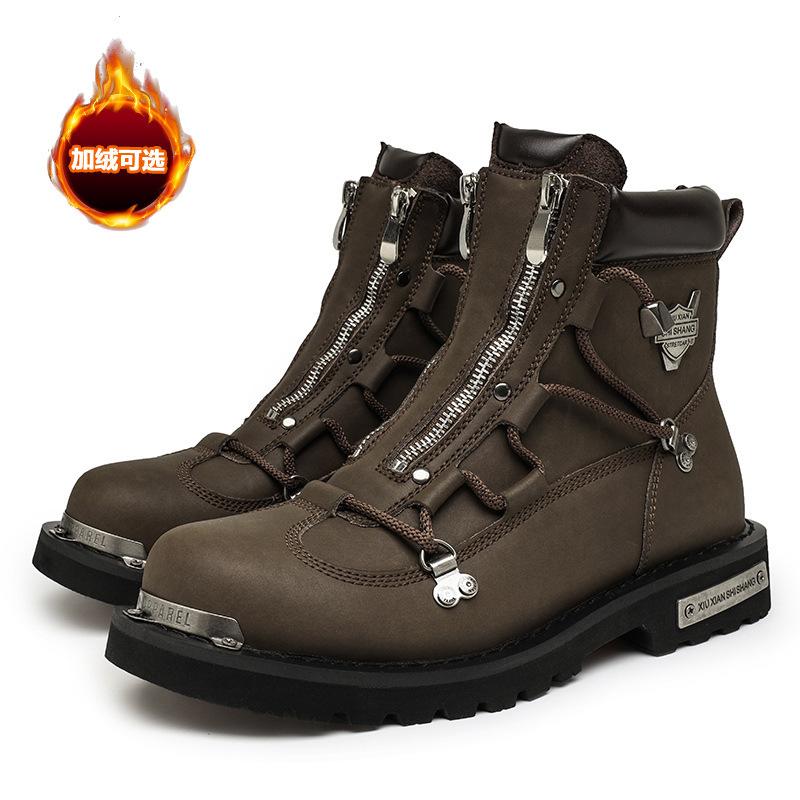 Martin boots fashionable men's high-top locomotive boots multi-zipper metal element non-slip and wear-resistant men Martin