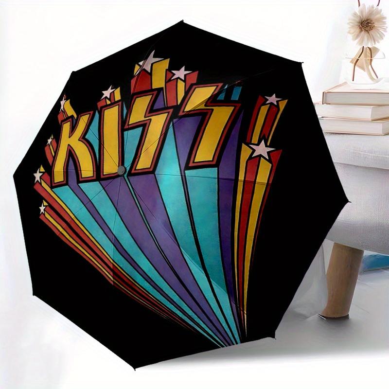 KISS Muzyka Automatyczny Składany Parasol ze Stabilnym Żelaznym Stelażem, Przenośny Kompaktowy Parasol Podróżny do Użytku Całorocznego Imprezy 0807063