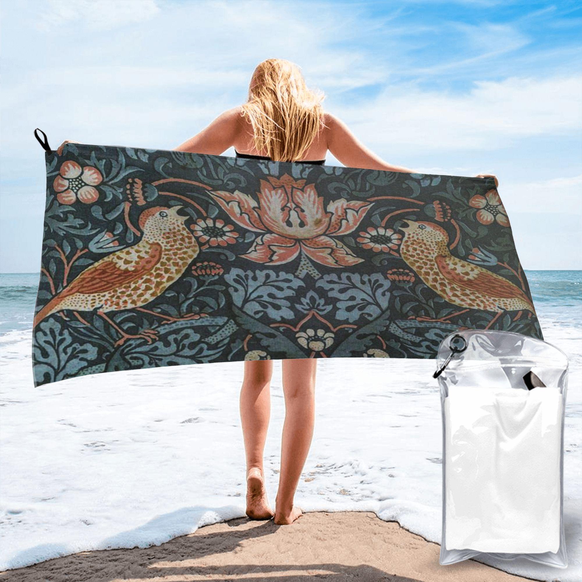 Jmg Household Supplies William Morris Original Vintage Poster - Strawberry Thief 1883 Beach Towel Microfiber Quick Dry Towels For Mountain Climbing