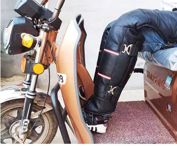 Genuine Leather Wool Knee Pads with Fleece Lining - Winter Cold Protection & Windproof for Motorcycle and Electric Scooter Riding