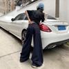 Women's Dark Blue High-Waisted Wide-Leg Jeans - 2025 Spring/Autumn Straight Loose Floor-Length Pants