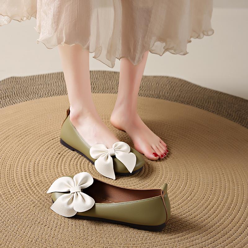 Moccasin Shoes Soft Shallow Mouth Female Footwear Bow-Knot Moccasins Dress Grandma Butterfly New Flat Butterfly-knot Mary Janes