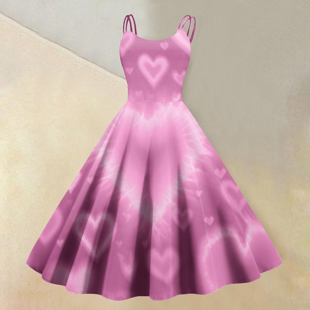 Women's Valentine's Day Love Heart Print Sexy Off Shoulder Vintage Dress