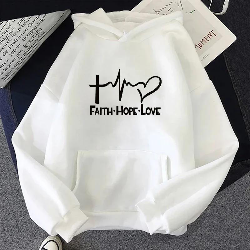2025 New Arrival Women's Hooded Sweatshirt High Grade Faith Heart Print Hoodies Fall Winter Ladies Home Outdoor Comfort Pullover