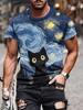 Men T-Shirt Digital Cat Doing Print Summer Round Neck Funny Taekwondo Graphic T Shirts Street Short Sleeve Tee Men's Clothing