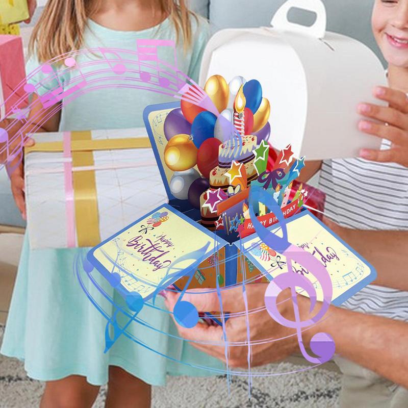 Pop Up Birthday Card 3D Happy Birthday Card With Music And Light Blowable Light Candle Popup Postcards For Greeting Decorations