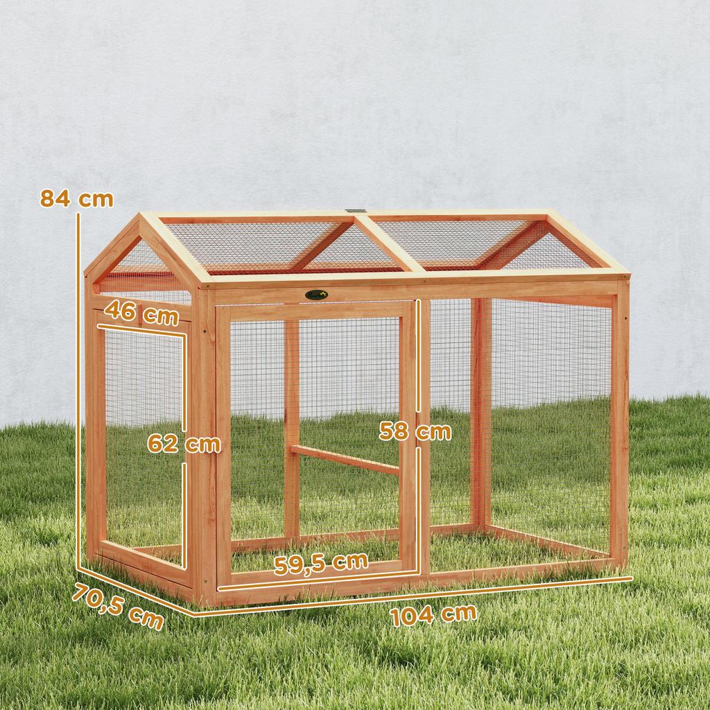 Pollaio Recinto all'Aperto con Posatoio Doppia Porta, realizzato in Legno e Metallo, per 2 Galline, 104 x 70.5 x 84 cm Arancione