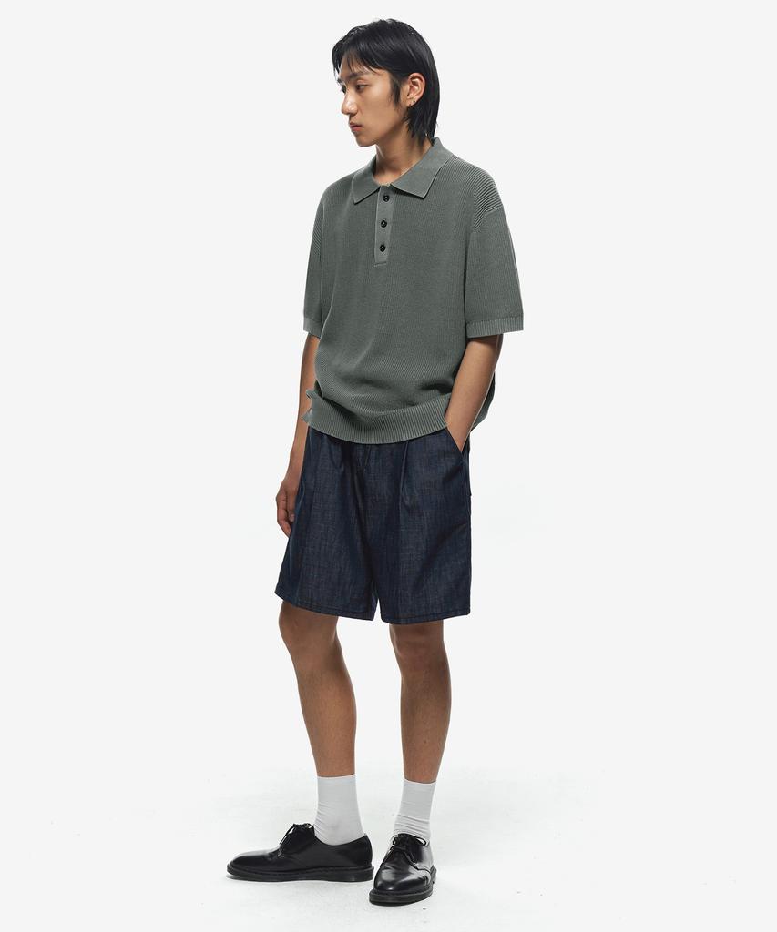 Sekeonmonollogeu Washed Hachi Polo Half Knit [Gray]_Sekt022Gray