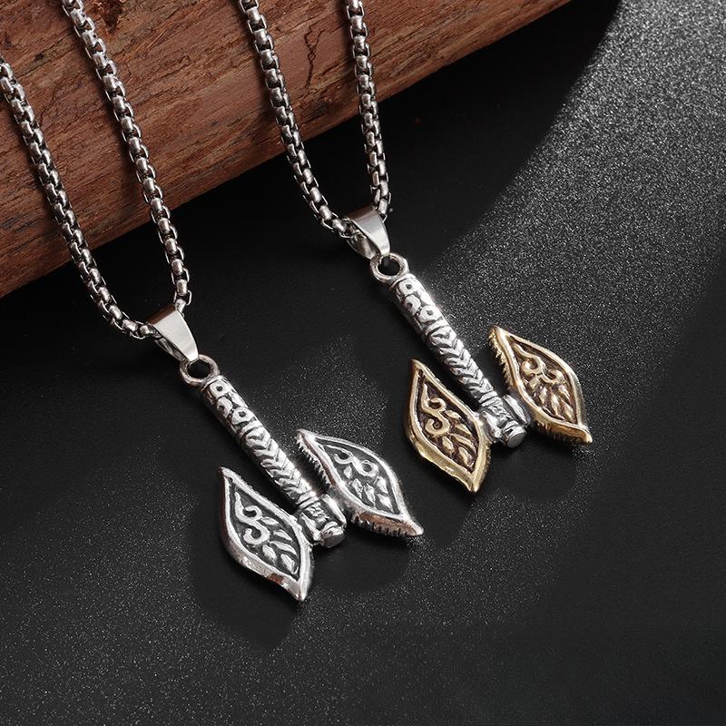 Stainless Steel Mens Viking Battle Axe Pendant Necklace Titanium Steel Retro Personalized Pendant