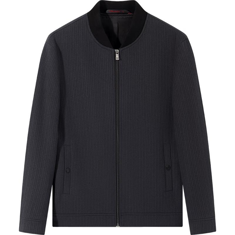 

Qipai Men s Striped Texture Woolen Baseball Jacket 3XL (190/104A)