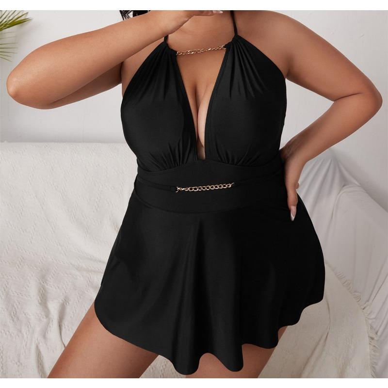 

Женский купальник с высокой талией, сексуальный, большого размера, пляжный, приморский, бикини 4XL чёрный