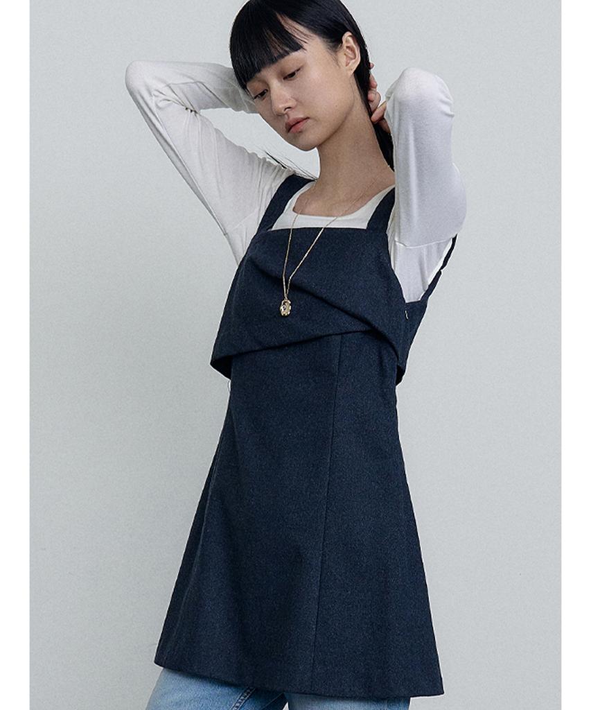 Make A Toast Wool Square Mini Dress Navy Mbefop003Nv