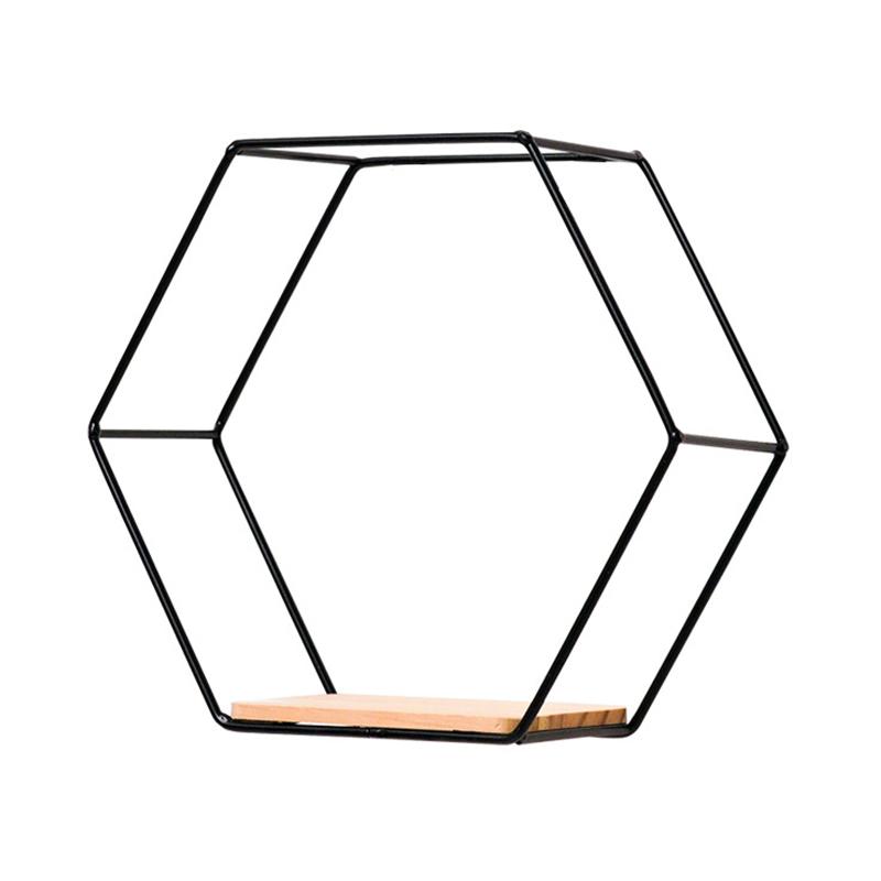 3Pcs/Set Hexagon Shape Iron Wall Shelf Metal Storage Decor Shelves with Wood Board Bedroom Living Room Handicraft Display Racks