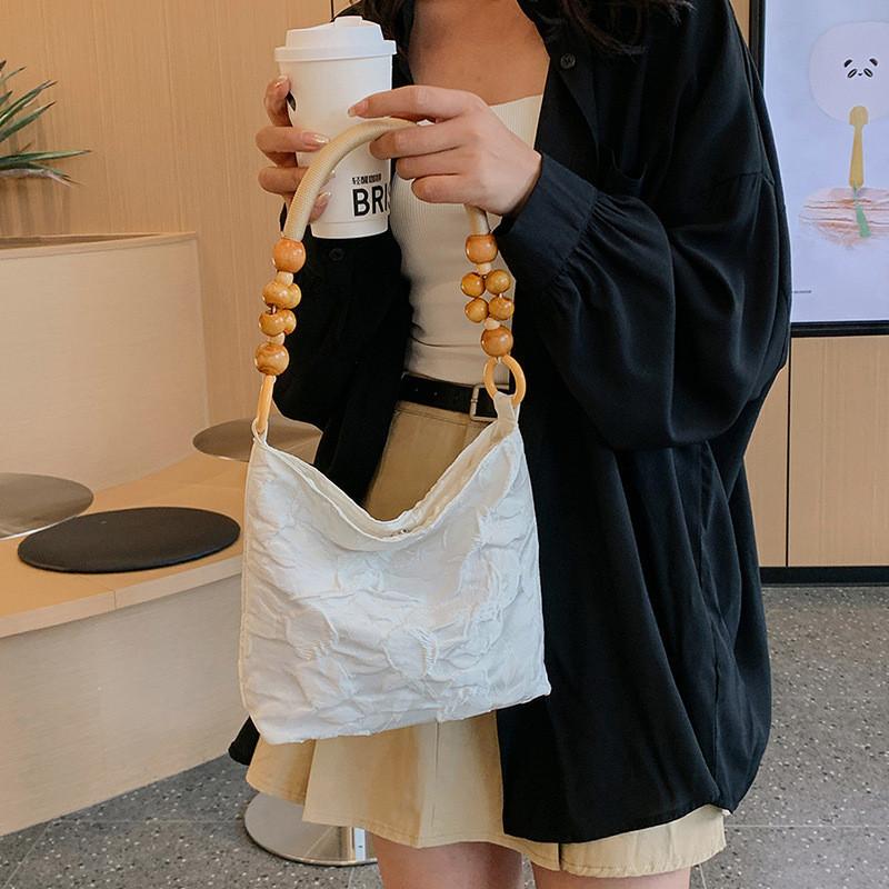 Fashionable And Simple Nylon Bucket Bag With Charming Bead Accents For Everyday Use