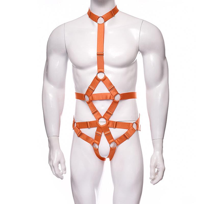Men's Adjustable Elastic Open-Crotch Bodysuit for SM Training