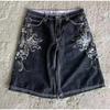 RogueWave Y2K New American Fashion Pattern Letter Embroidery Baggy Denim Shorts Women Street Vintage Hip Hop Casual Shorts Women Clothing