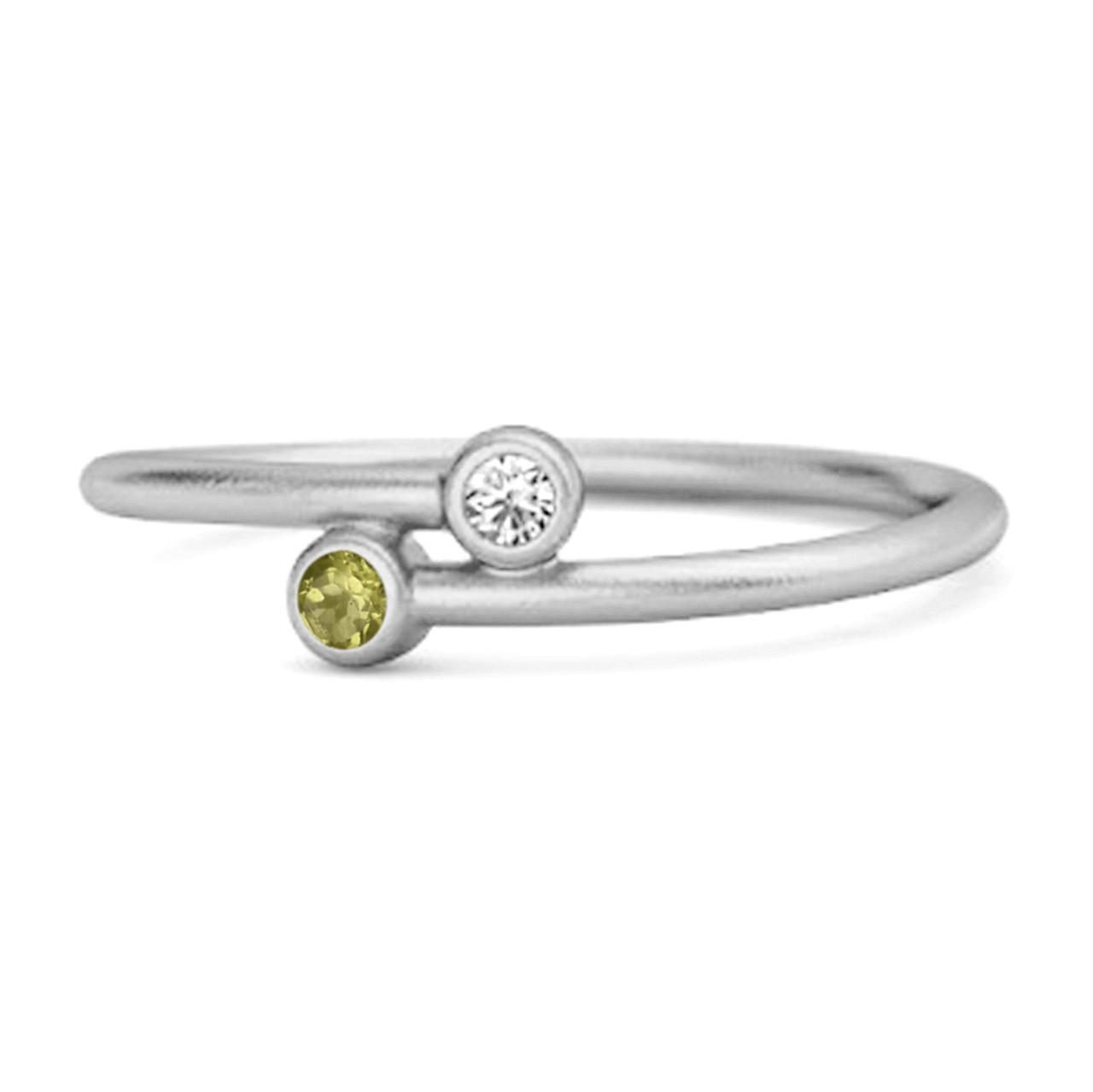 Peridot Open Bezel Two-Stone Ring - 925 Sterling Silver 8