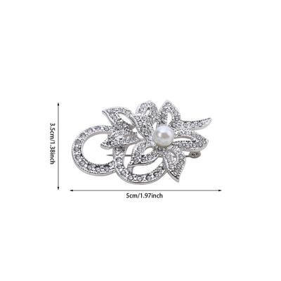 Fashion Women Crystal Diamante and Imitation Pearls Flower Jewelry Brooch Pins DIY Wedding Bouquets Decoration NEW