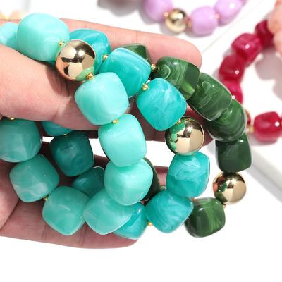 Fashion Acrylic Big Irregular Square Beaded Bracelet for Women New Trendy Imitation Stone Strechy Bracelet Hand Jewelry Gifts