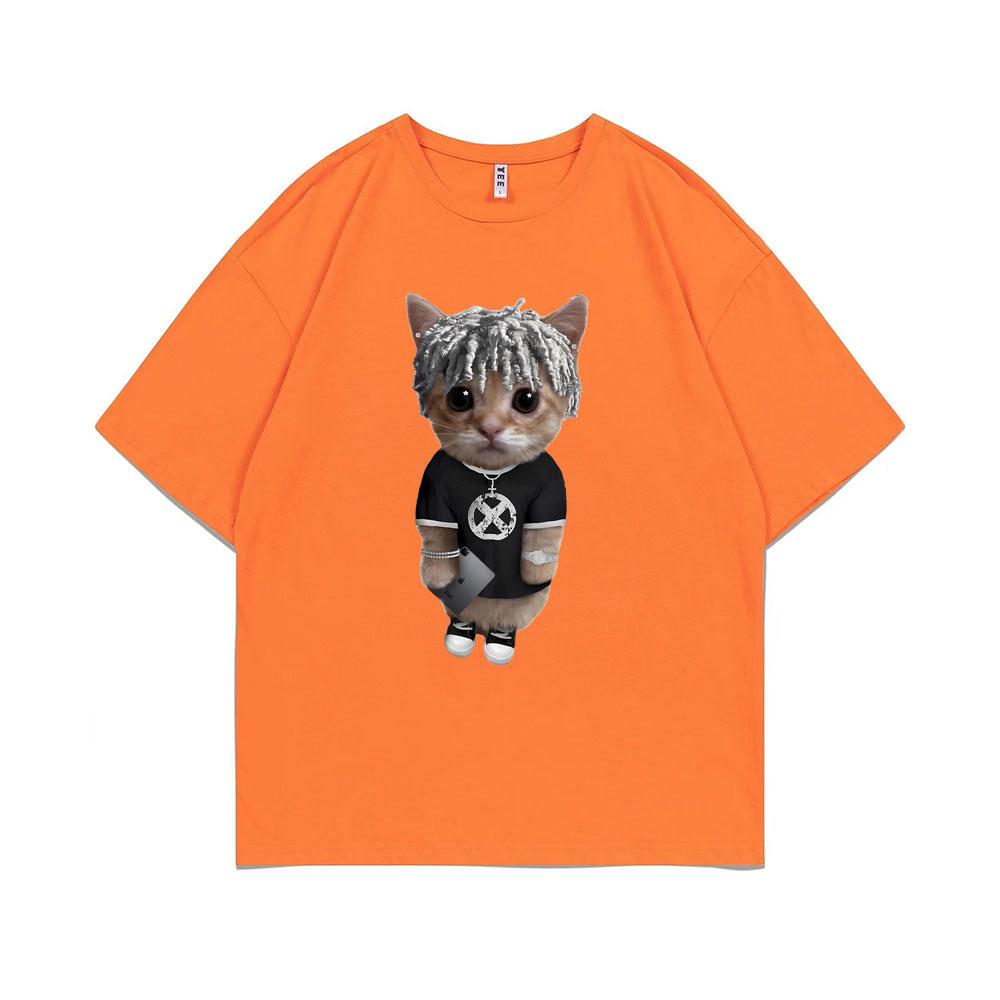 Rapper Ken Carson Kitty Print T Shirt Regular Men Hip Hop Loose Tshirt Male Fashion Cotton Street Tees Funny Men's Short Sleeve
