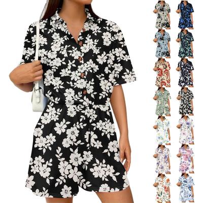 Women's Fashion V-neck Jumpsuit Plaid Casual Short Sleeve Top Jumpsuit