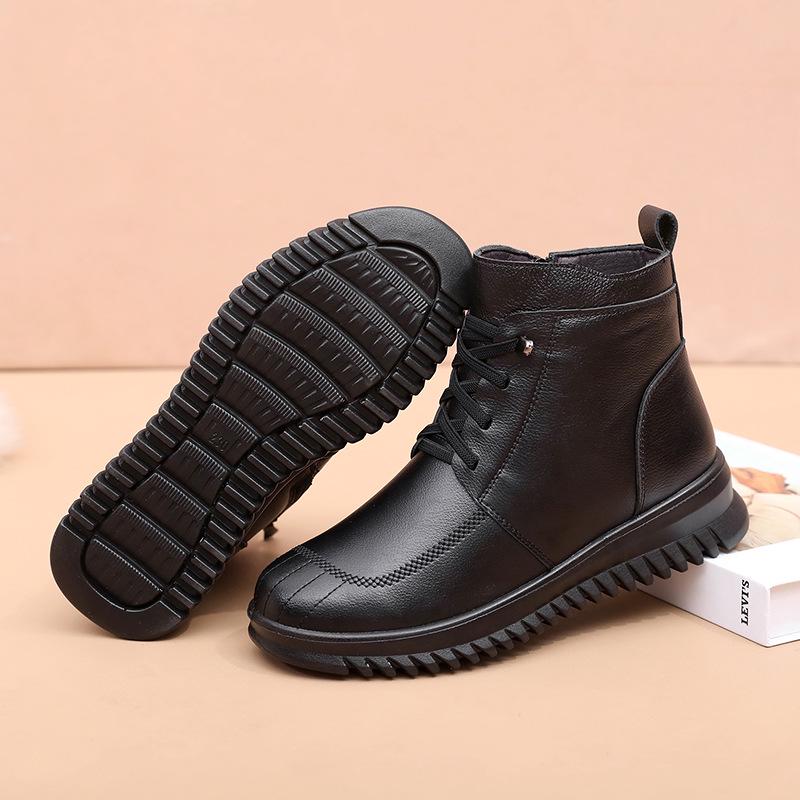 "New Autumn Genuine Leather Non-Slip Soft Cotton Shoes for Middle-Aged and Elderly Women"