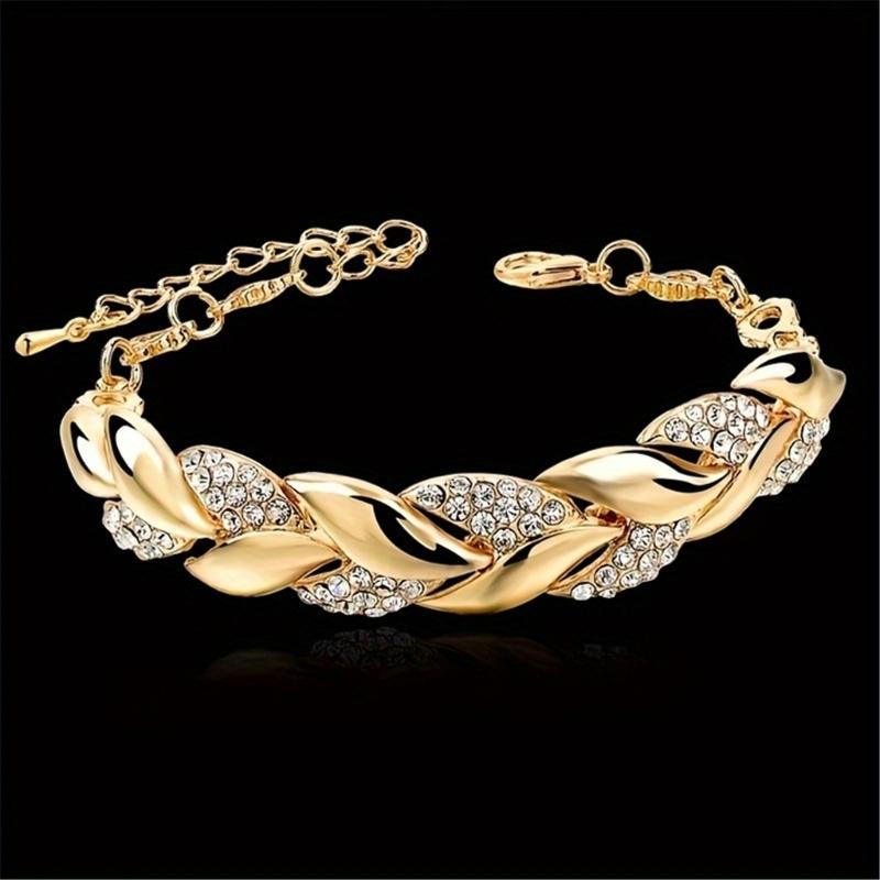 Classical Gold Silver Leaf Design Wrist Chain Alloy Bracelet Comfortable Wrist Bangle Jewelry for Various Occasions