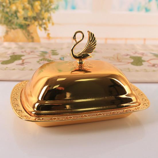 Food Container with Lid Dustproof Stainless Steel Butter Dish Box Serving Tray Hotel Supplies
