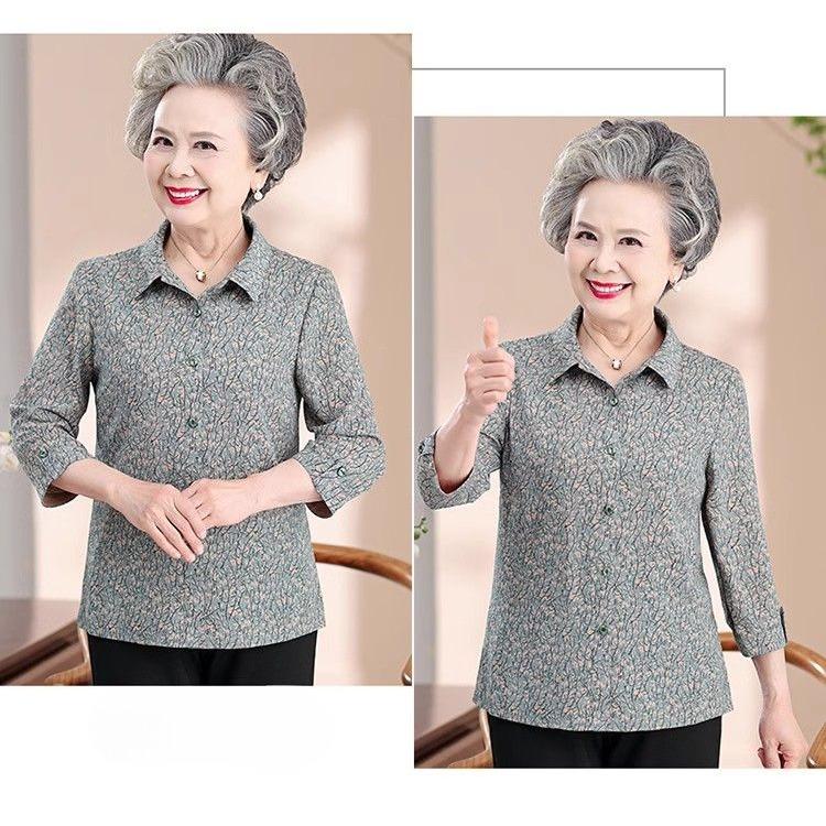 Grandma Spring Shirt Three-quarter Sleeves Blouse for Elderly Women Summer Casual Top