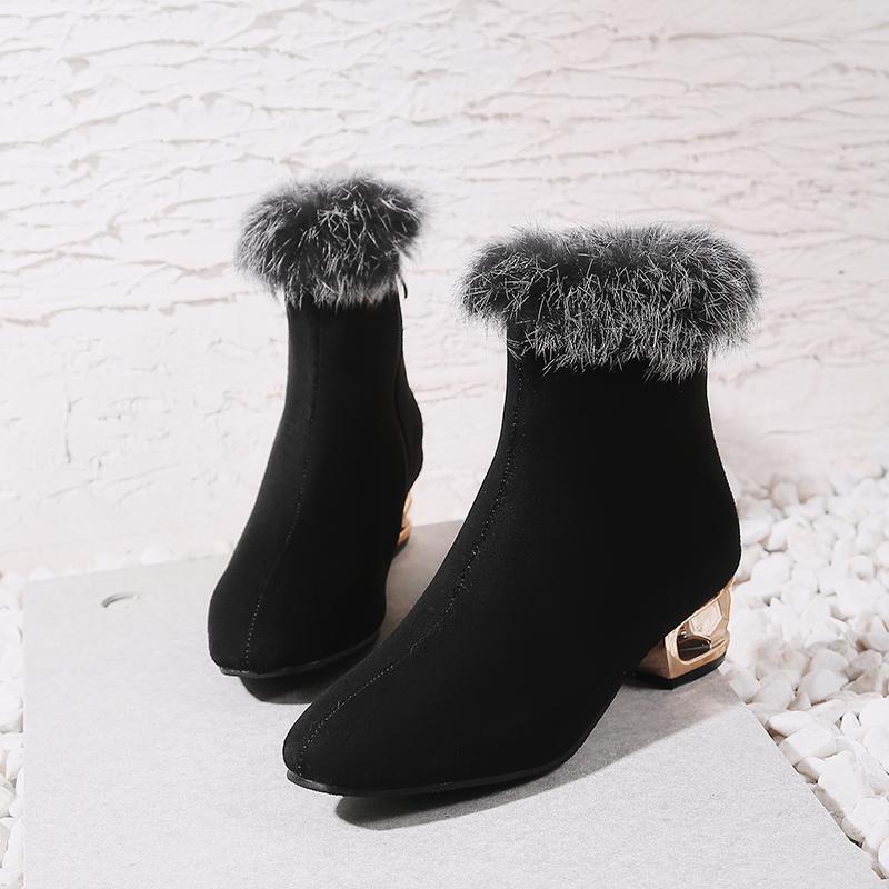 

Женские полусапожки на низком каблуке, осень-зима, новые однотонные полусапожки большого размера из меха кролика 46 чёрный