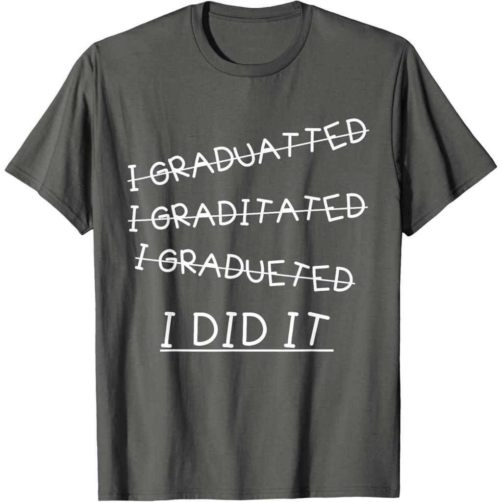 I Did It Funny Graduation Misspelled Words Graphic Short Sleeve Cotton T-Shirt Casual Tee