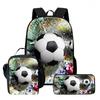 Kids School Backpack Set With Lunch Bag Pencil Case - Football Print Oxford Fabric Ergonomic Design Elementary Students
