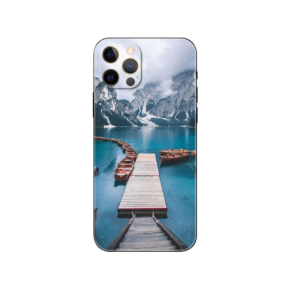 

Чохол для телефону Mountains Lakes Scenery для iphone 5 5s 2020se 6 6s 7 8 plus x 10 XR XS 11 12 13 mini pro MAX black tpu back cover iphone 11