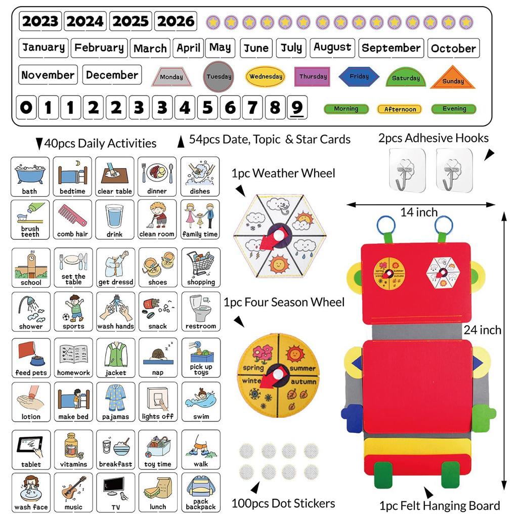 My Robot Daily Calendar,Montessori Felt Story Board,Toddler Early Daily Activities Learning Table for Preschool Classroom