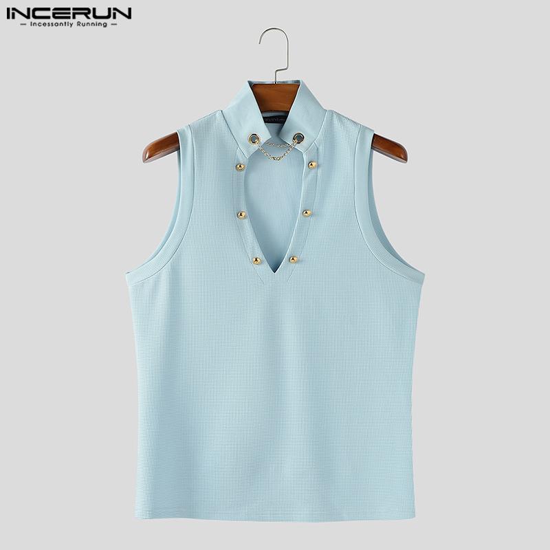 INCERUN Oversized Men Cutout Neck Sleeveless Texture Casual Tank Tops